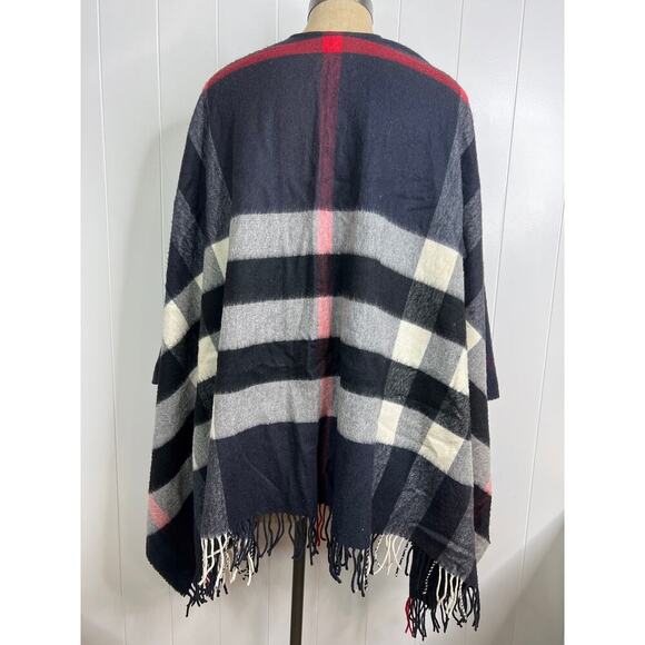 Burberry Check Cashmere and Wool Fringed Cape Poncho Wrap Shawl One Size - Picture 4 of 8
